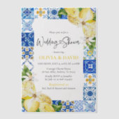 Summer Blue Tiles Lemons italienischer Polterabend Pergament Einladungen (Vorderseite)