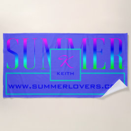 Summer Blue Turquoise Pink Name Mit Monogramm Strandtuch