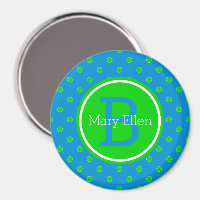 Summer Blue und Green Polka Dot Monogram