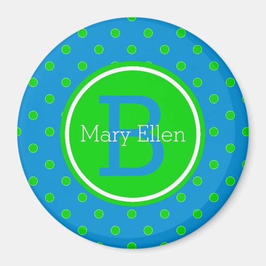 Summer Blue und Green Polka Dot Monogram Magnet (Vorne)