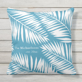 Summer Blue und White Palms mit Name und Jahr Kissen
