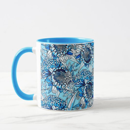 Summer Blue Waratah Florals Tasse (Links)