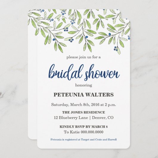 Summer Blueberry Foliage Bridal Dusche Einladung (Vorne/Hinten)