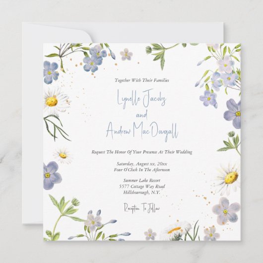 Summer Blume Blue Wedding Einladung (Vorderseite)