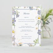 Summer Blume Blue Wedding Menu Menükarte (Stehend Vorderseite)