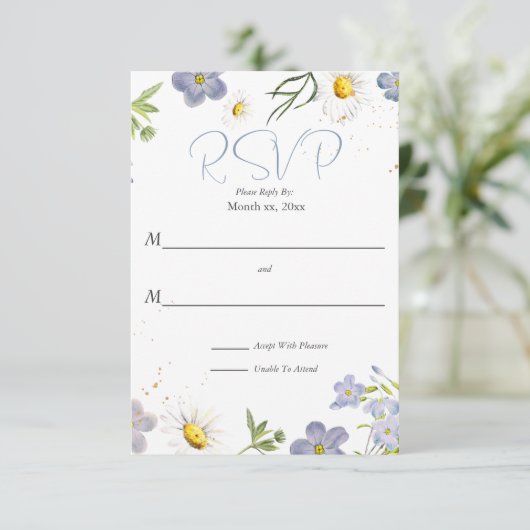 Summer Blume Blue Wedding RSVP (Stehend Vorderseite)