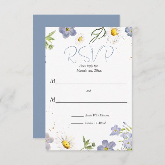 Summer Blume Blue Wedding RSVP (Vorne/Hinten)