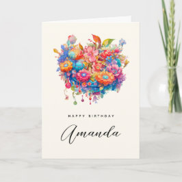 Summer Blume Bouquet Whimsical Boho Birthday Karte