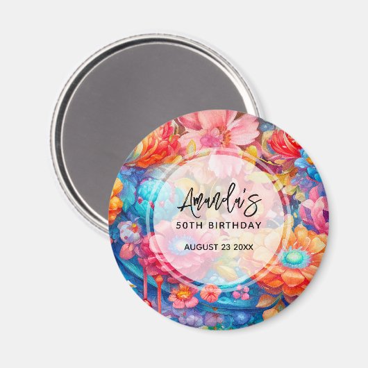 Summer Blume Bouquet Whimsical Boho Birthday Magnet (Vorderseite/Rückseite)