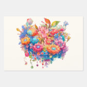 Summer Blume Bouquet Whimsical Boho Geschenkpapier Set (Vorderseite)