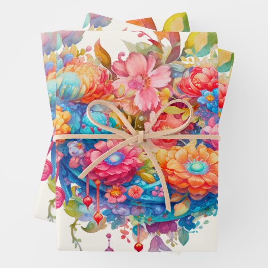 Summer Blume Bouquet Whimsical Boho Geschenkpapier Set (Beispiel)