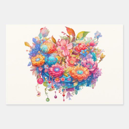 Summer Blume Bouquet Whimsical Boho Geschenkpapier Set (Vorderseite 3)