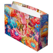 Summer Blume Bouquet Whimsical Boho Große Geschenktüte (Rückseite Schrägansicht)