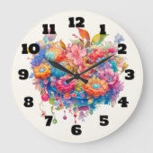 Summer Blume Bouquet Whimsical Boho Große Wanduhr (Vorderseite)