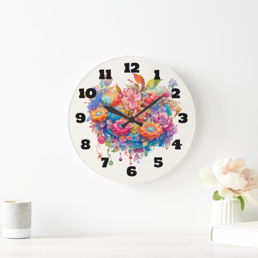 Summer Blume Bouquet Whimsical Boho Große Wanduhr (Zuhause)