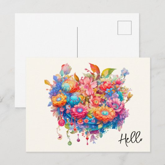 Summer Blume Bouquet Whimsical Boho Hello Postkarte (Vorne/Hinten)