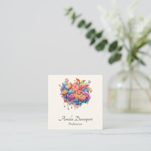 Summer Blume Bouquet Whimsical Boho Quadratische Visitenkarte (Stehend Vorderseite)