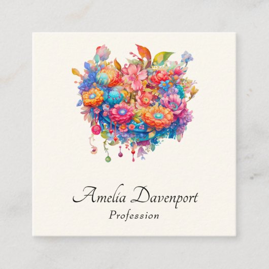 Summer Blume Bouquet Whimsical Boho Quadratische Visitenkarte (Vorderseite)