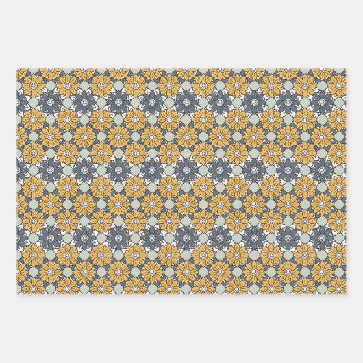Summer Blume Pattern Gelb Grau Geschenkpapier Set (Vorderseite 3)