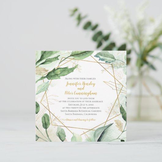 Summer Blush Blätter und geometrische Hochzeiten Einladung (Stehend Vorderseite)