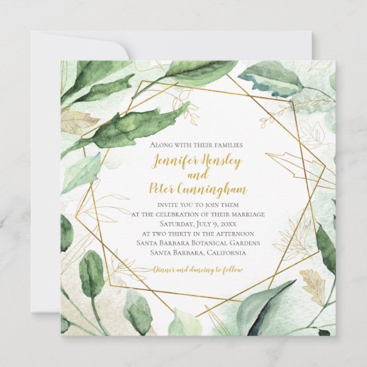 Summer Blush Blätter und geometrische Hochzeiten Einladung (Vorderseite)