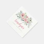 Summer Blush Pink Blume Grüne Erstgeburt Serviette (Ecke)
