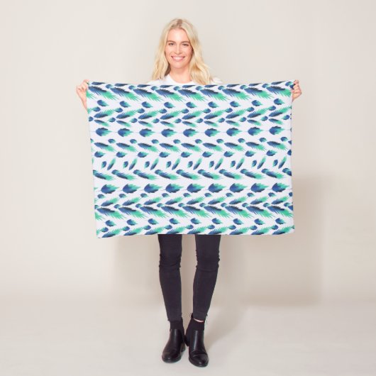 Summer Boho Blue Greenery Botanische Blätter Fleecedecke (Beispiel)