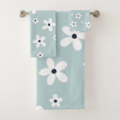 Summer Boho Blue White Daisy Blume Badhandtuch Set (Insitu)