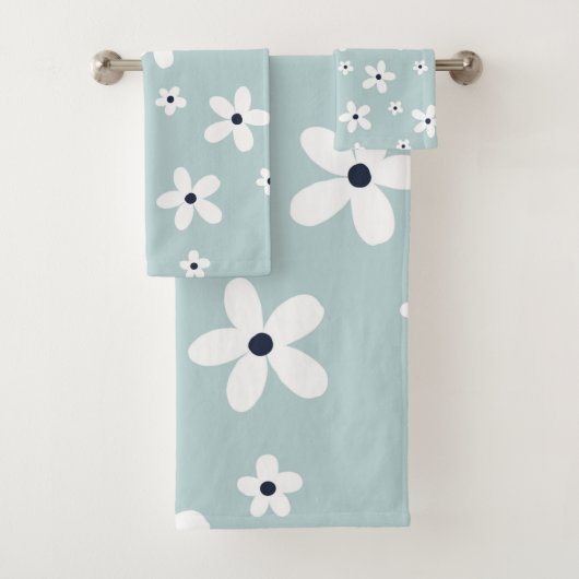 Summer Boho Blue White Daisy Blume Badhandtuch Set (Insitu)