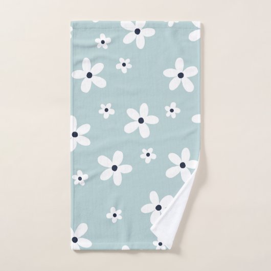Summer Boho Blue White Daisy Blume Badhandtuch Set (Handtuch)