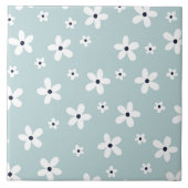 Summer Boho Blue White Daisy Blume Fliese (Vorderseite)