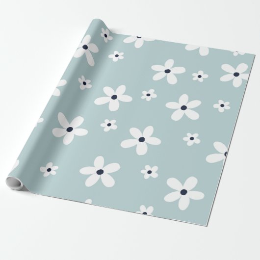 Summer Boho Blue White Daisy Blume Geschenkpapier (Ungerollt)