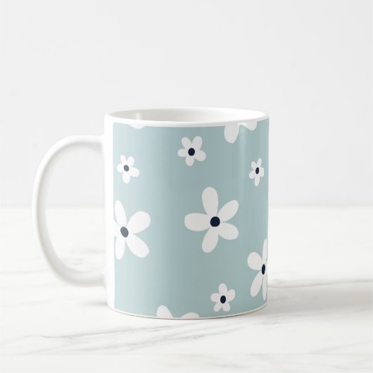 Summer Boho Blue White Daisy Blume Kaffeetasse (Links)