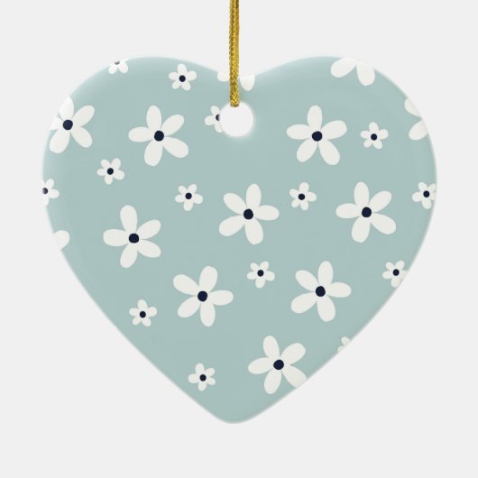 Summer Boho Blue White Daisy Blume Keramik Ornament (Hinten)