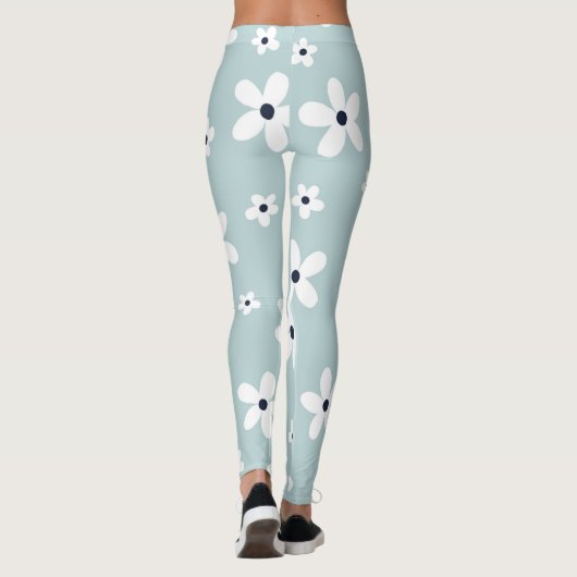 Summer Boho Blue White Daisy Blume Leggings (Rückseite)