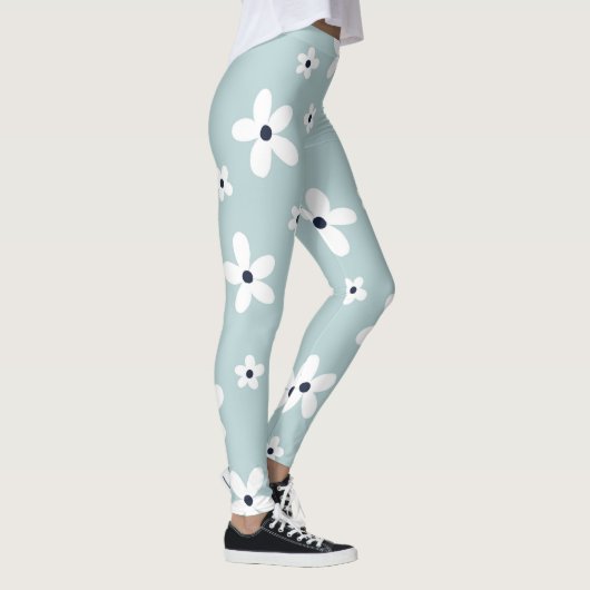 Summer Boho Blue White Daisy Blume Leggings (Rechts)