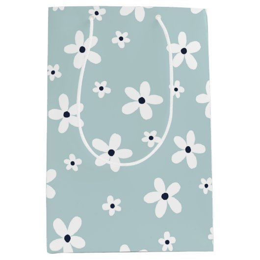 Summer Boho Blue White Daisy Blume Mittlere Geschenktüte (Vorderseite)