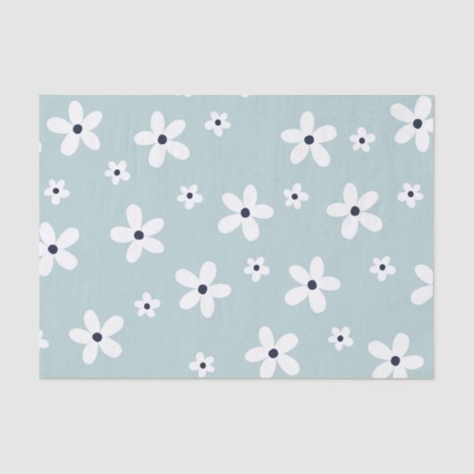 Summer Boho Blue White Daisy Blume Seidenpapier (Vorderseite)