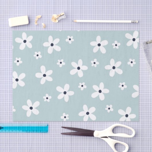 Summer Boho Blue White Daisy Blume Seidenpapier (Handwerk)