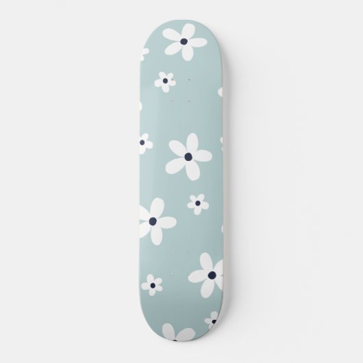 Summer Boho Blue White Daisy Blume Skateboard (Vorderseite)