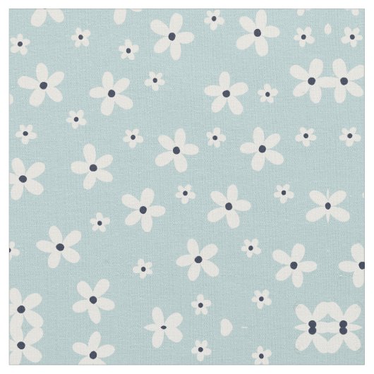 Summer Boho Blue White Daisy Blume Stoff (Nahaufnahme)