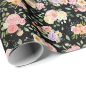 Summer Boho Floral auf Black Geschenkpapier (Rolleneckpunkt)
