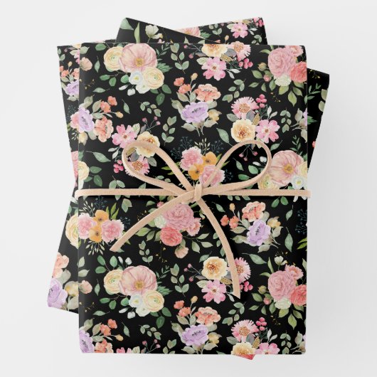 Summer Boho Floral auf Black Geschenkpapier Set (Beispiel)