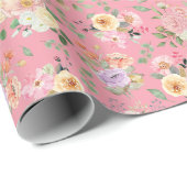 Summer Boho Floral auf Rose Pink Geschenkpapier (Rolleneckpunkt)