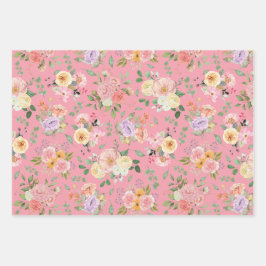 Summer Boho Floral auf Rose Pink Geschenkpapier Set
