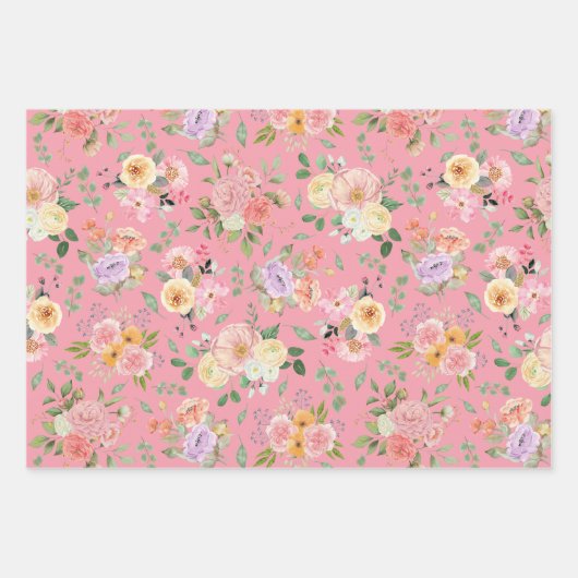 Summer Boho Floral auf Rose Pink Geschenkpapier Set (Vorderseite 2)