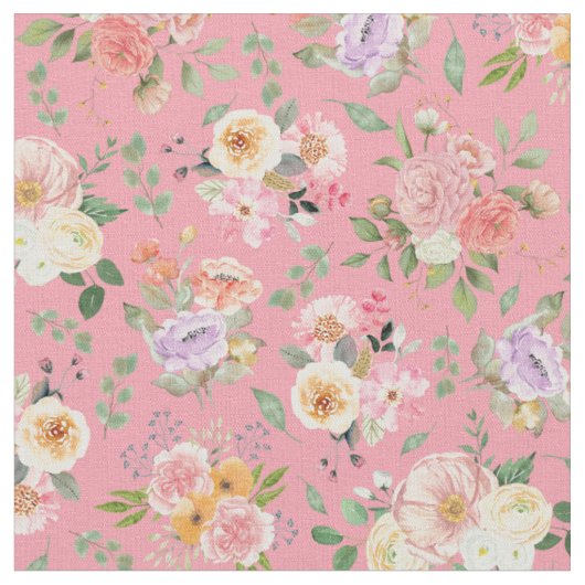 Summer Boho Floral auf Rose Pink Stoff (Nahaufnahme)