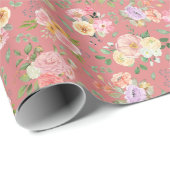 Summer Boho Floral auf Tulip Pink Geschenkpapier (Rolleneckpunkt)