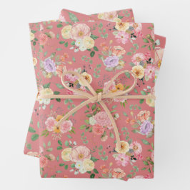 Summer Boho Floral auf Tulip Pink Geschenkpapier Set