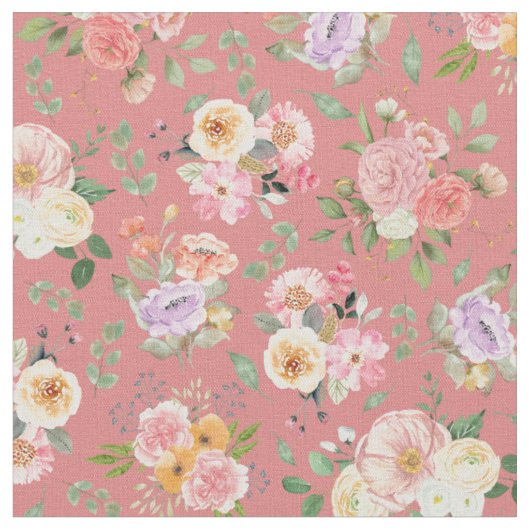 Summer Boho Floral auf Tulip Pink Stoff (Nahaufnahme)